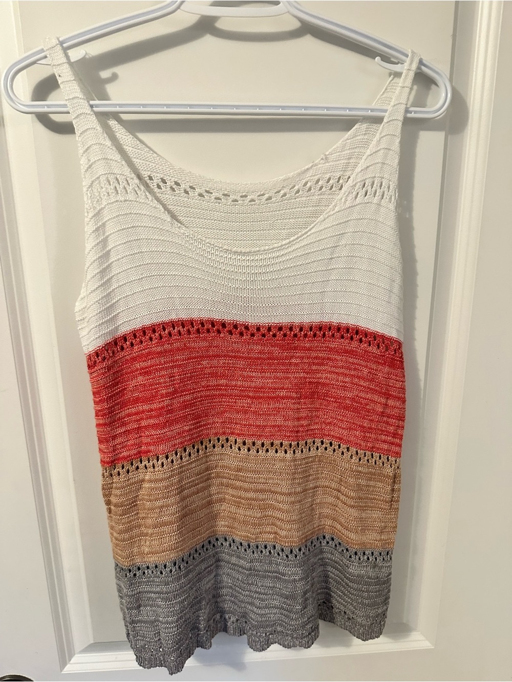 Striped Knit Tank Top in Ivory, Red, Tan and Gray